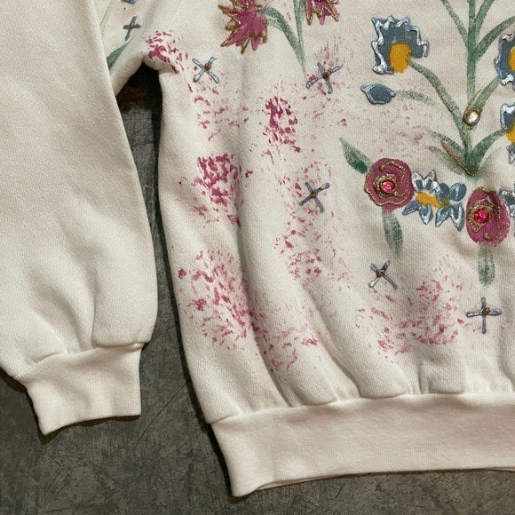 Vintage India Ink Floral Embellished Hand Painted Sweatshirt Womens Small - Picture 5 of 15